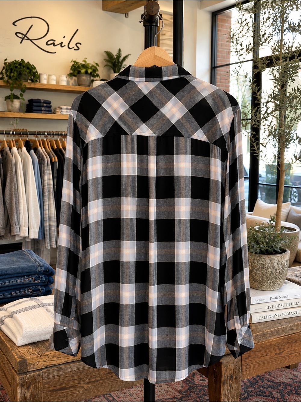 Rails Hunter Plaid Button Down Shirt Onyx Periwinkle Blush Large - Picture 3 of 11